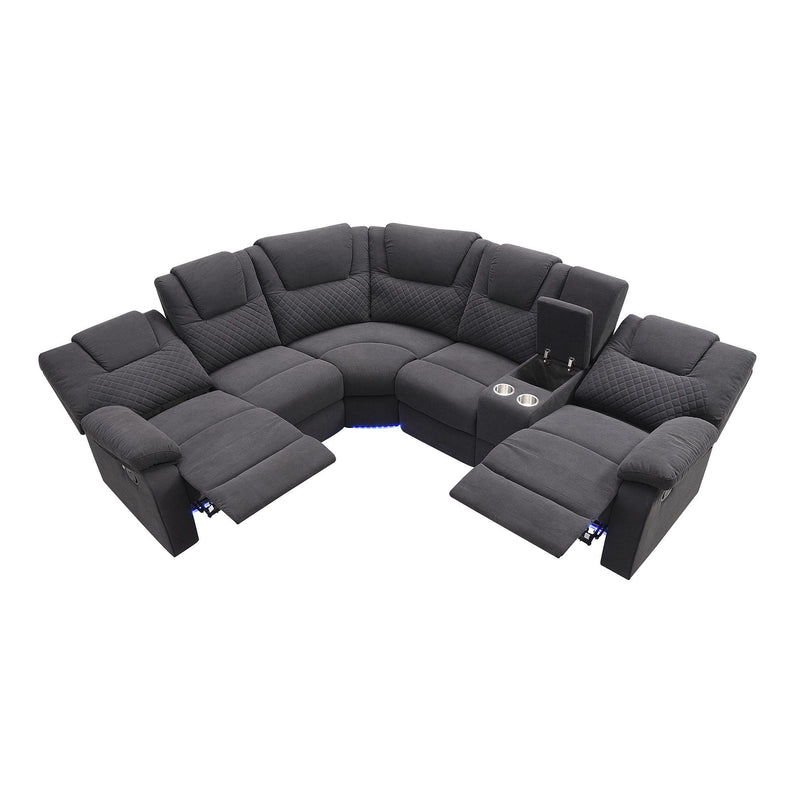 Home Theater Seating Modern Manual Recliner Sofa Chairs With Storage Box And Two Cup Holders For Living Room - Black Gray