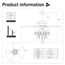 52" Crystal Shade Ceiling Fan Lamp, 3 Speed, 4 Timing, 5 Reversible Blades Crystal Ceiling Fan, 5 Pieces X E12 (No Include Bulb), Hand Pull Chain - Matte Black