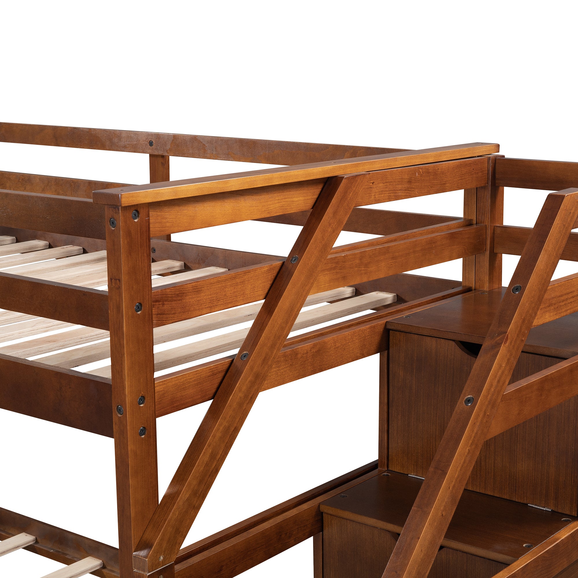 Twin-Over-Twin Bunk Bed with Twin Size Trundle and 3 Storage Stairs,Walnut (OLD SKU :LP000064AAD) - Atlantic Fine Furniture Melbourne FL