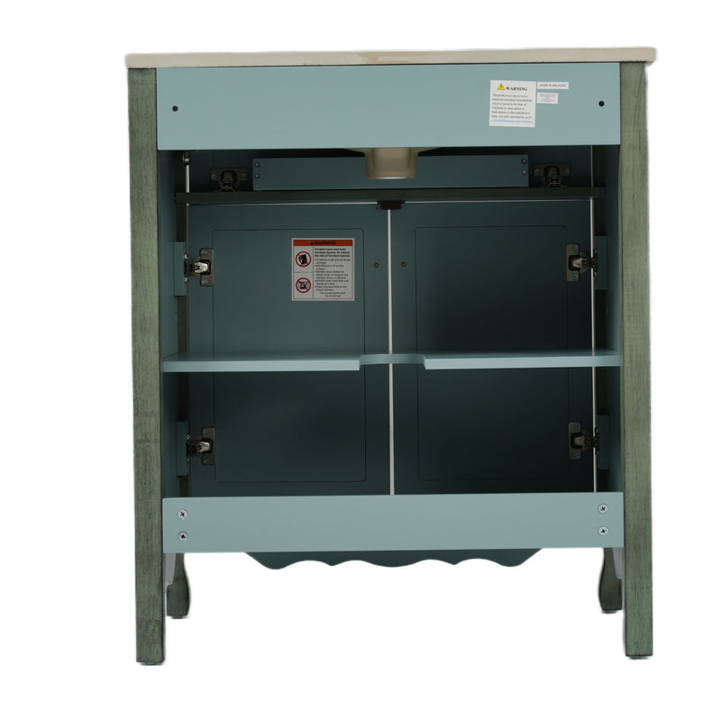 Bathroom Vanity With Rectangle Sink, Tip Out Tray - Antique Blue Green