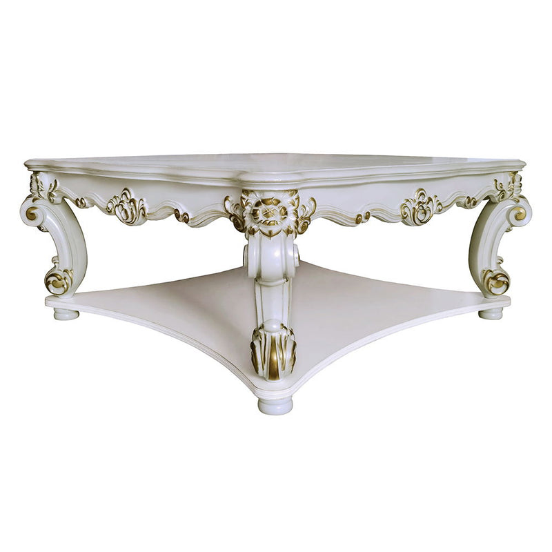 KD, Table with Scrolled Leg and Bottom Shelf Top Apron: Scrolled Decor Trim