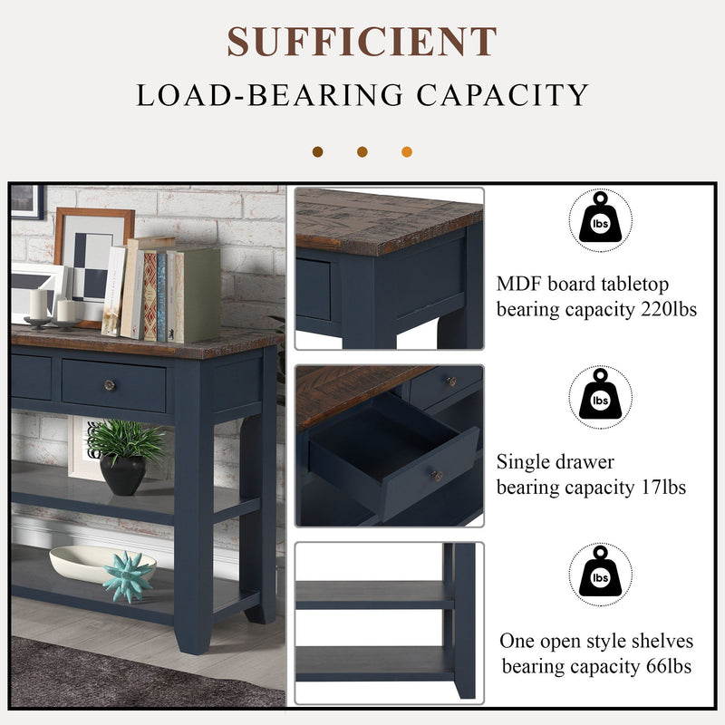 49'' Rectangular Solid 3 Drawer 2 Shelf Console Table - Blue