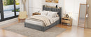 Queen Size Bed Frame with Storage Headboard and Charging Station, Upholstered Platform Bed with 3 Drawers, No Box Spring Needed, Dark Gray
