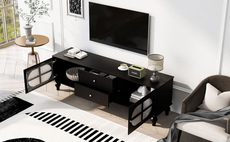 Modern TV Stand For TVs Up To 75" With Fluted Glass Doors