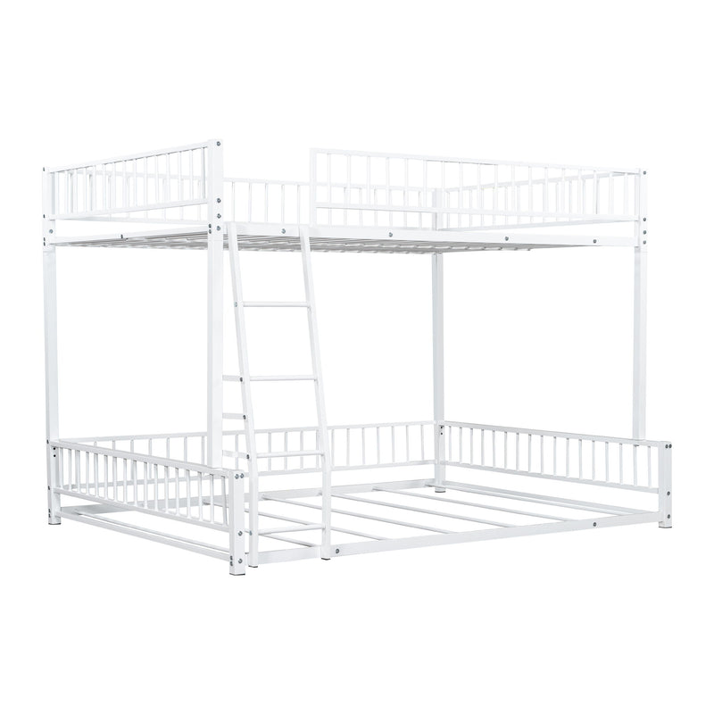 Bunk Bed Frame With Ladder And Safety Guardrails
