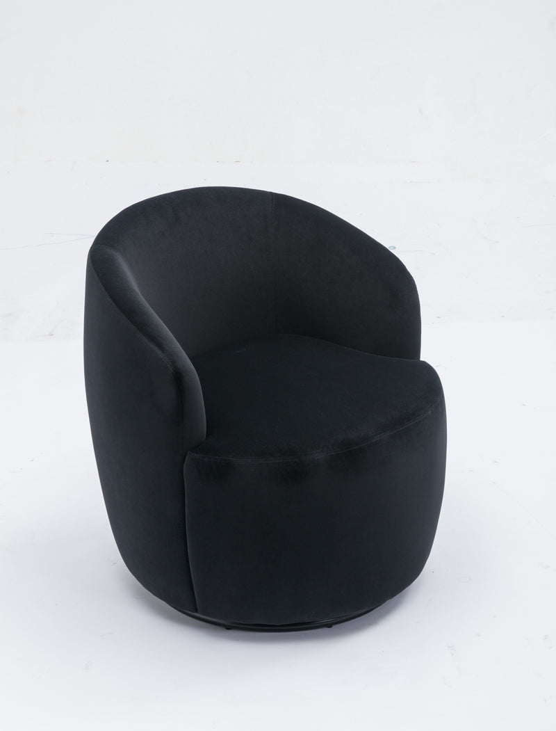 Velvet Fabric Swivel Accent Armchair Barrel Chair With Powder Coating Metal Ring