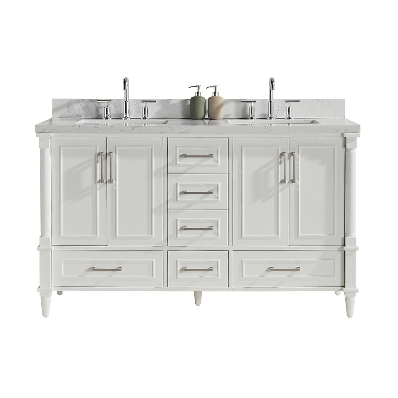 Freestanding Double Bathroom Vanity With Extra Black Handles - White