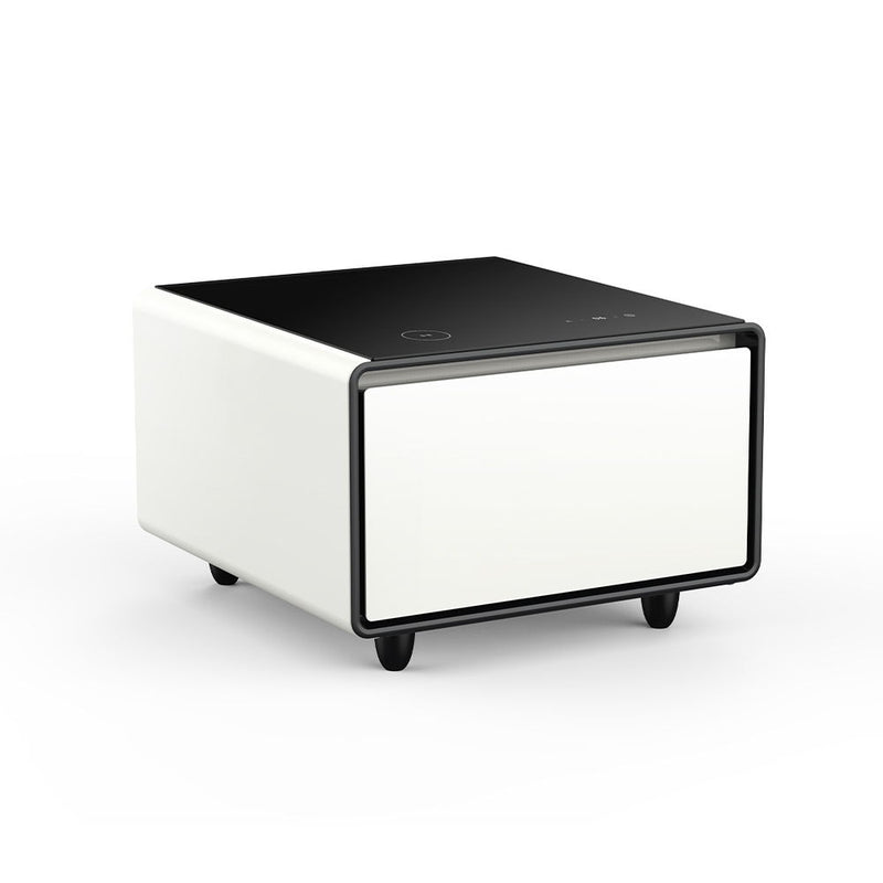 Modern Smart Side Table With Built-In Fridge, Wireless Charging, Temperature Control, Power Socket, USB Ports, Outlet Protection, Induction Light