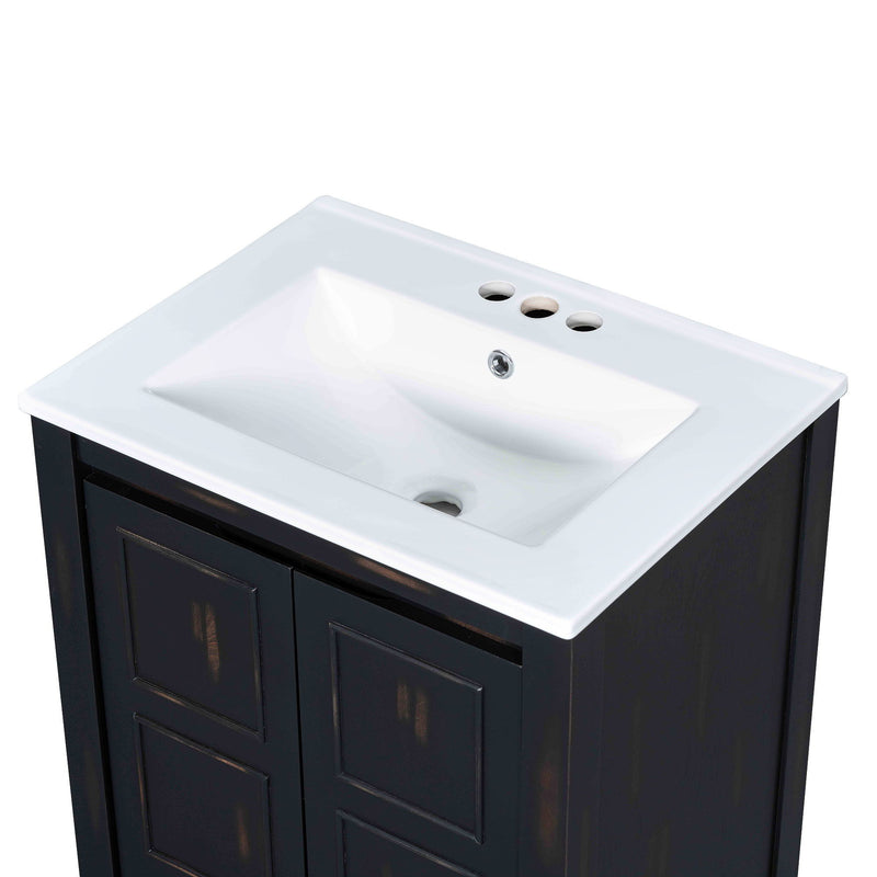 Vintage Style Small Bathroom Vanity Combo With Ceramic Sink, 2 Soft-Close Doors - Espresso