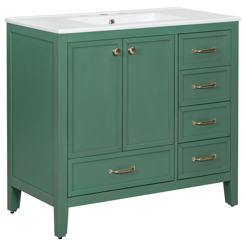 Elegant Vintage Bathroom Vanity With Sink And Soft Closing Door, 4 Drawers Of Different Sizes Frame
