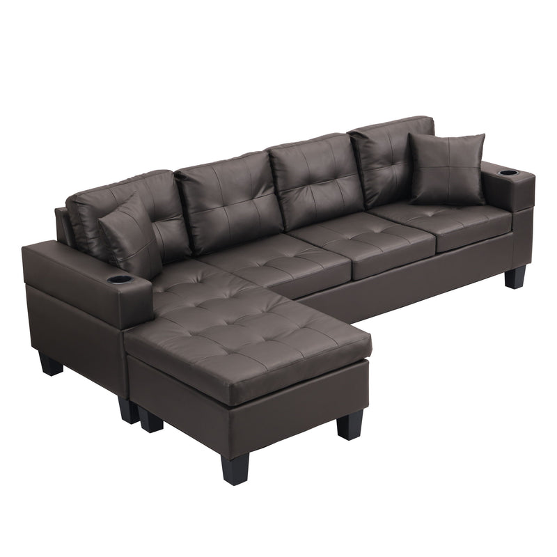 Modern Sectional Sofa Set With Chaise Lounge And Cup Holder