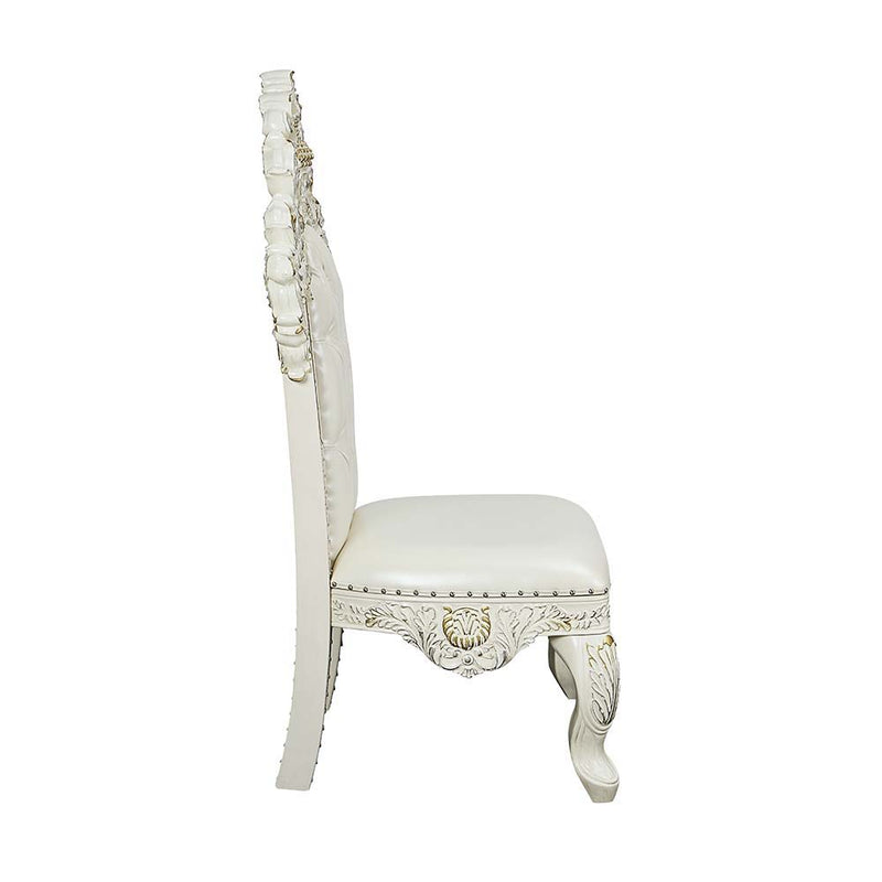 Adara - Side Chair (Set of 2) - White PU & Antique White Finish - Atlantic Fine Furniture Inc