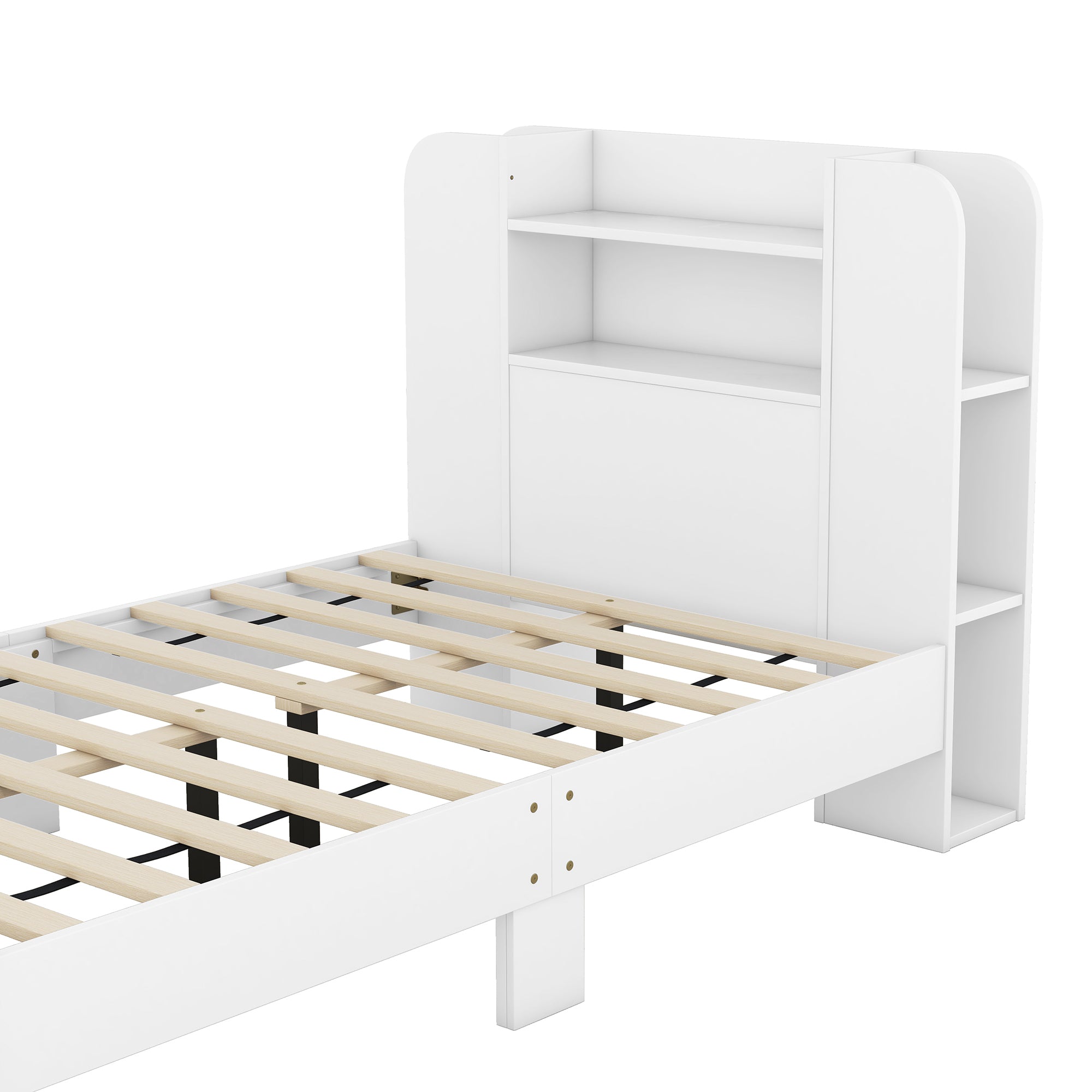 Twin Size Platform Bed with Storage Headboard,Multiple Storage Shelves on Both Sides,White - Atlantic Fine Furniture Melbourne FL