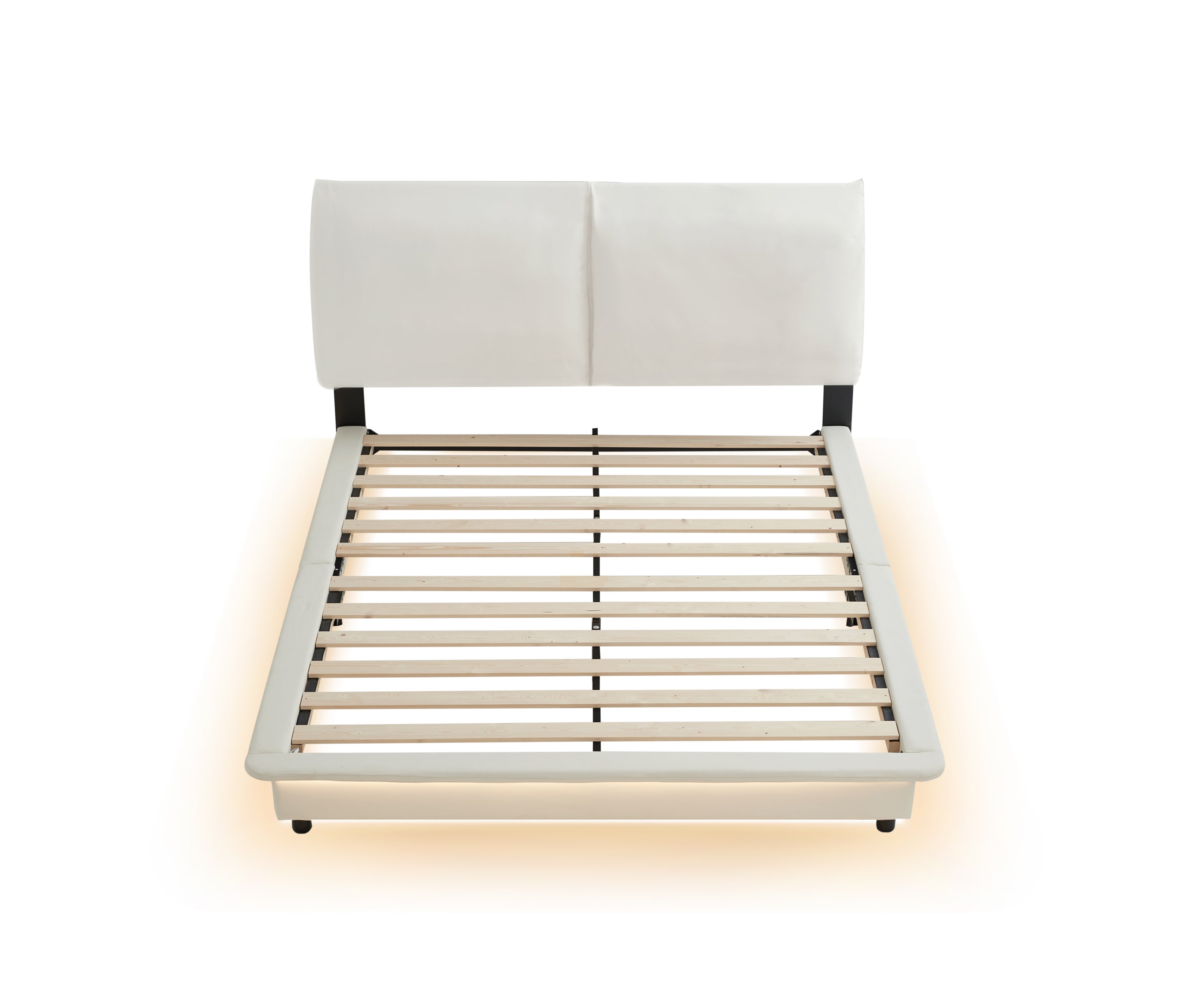 Queen Size Upholstered Platform Bed with Sensor Light and Ergonomic Design Backrests, White - Atlantic Fine Furniture Melbourne FL