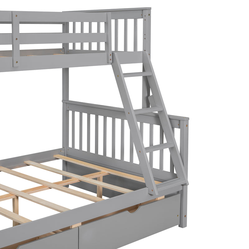 Twin-Over-Full Bunk Bed with Ladders and Two Storage Drawers(Gray){old sku:LT000165AAE}