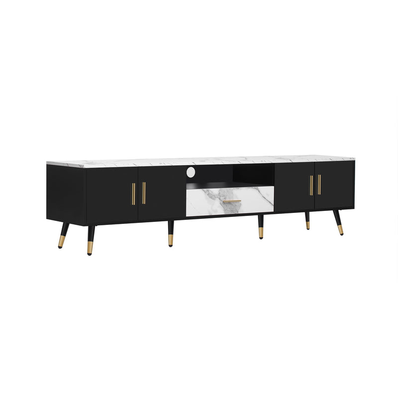 Modern TV Stand With 2 Cabinets & Open Compartments, Entertainment Center For Tvs Up To 80''