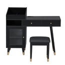 Modern Makeup Vanity Desk With Drawers Cabinet & Charging Port Engineered Wood Space Saving Design For Small Places - Black