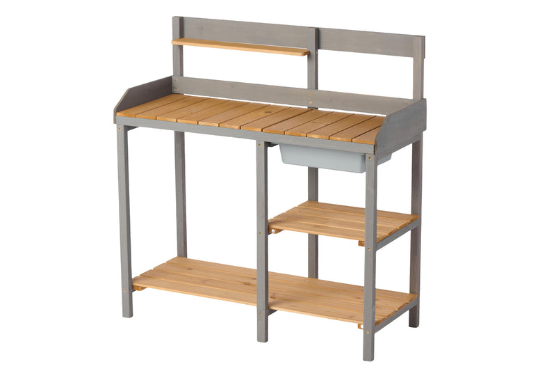 Outdoor Potting - Bench, Workstation Table With Cabinet For Backyard Garden Supplies - Gray / Brown