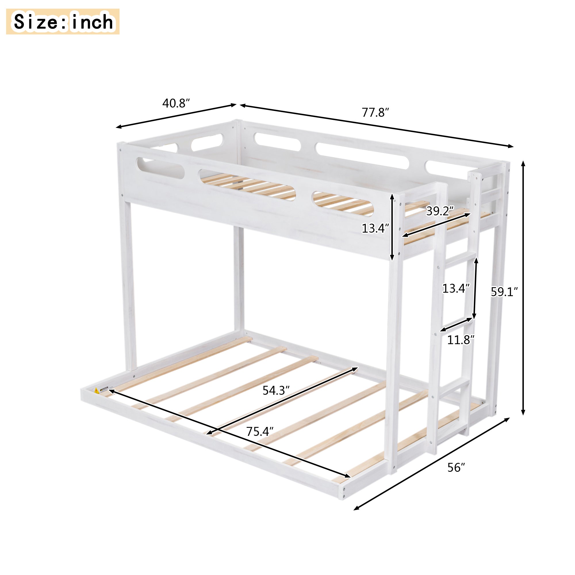 Twin over Full Bunk Bed with Built-in Ladder,White - Atlantic Fine Furniture Melbourne FL