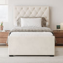 Twin Size Velvet Fabric Upholstered Platform Bed With Trundle And Adjustable Tufted Headboard - Beige
