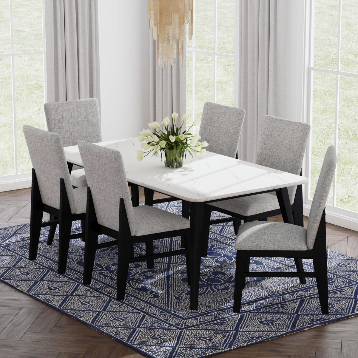 Marlene Dining Table With White Faux Marble Top in White by Elements International, view 9