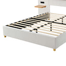 Upholstered Platform Bed, 2 Outlets And USB Charging Ports On Both Sides, 2 Bedside Pillows, Storage Shelves