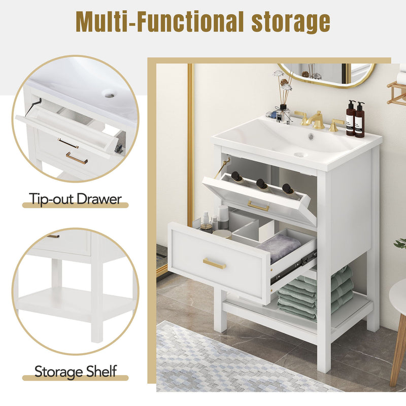 Bathroom Vanity With Top Sink, Modern Bathroom Storage Cabinet With 2 Drawers, Single Sink Bathroom Vanity