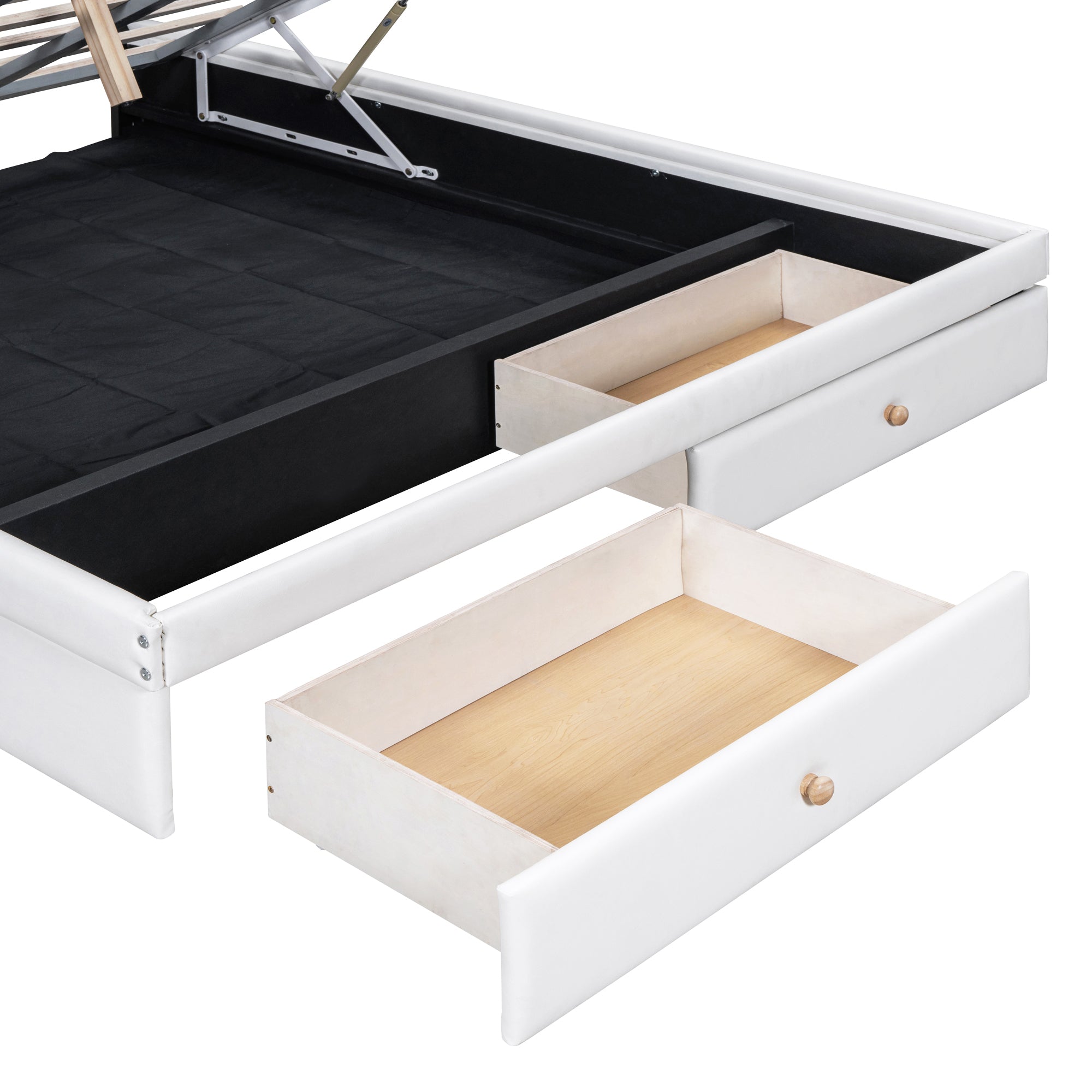Queen Size Upholstered Bed with Hydraulic Storage System and Drawer, White - Atlantic Fine Furniture Melbourne FL