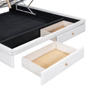 Queen Size Upholstered Bed with Hydraulic Storage System and Drawer, White