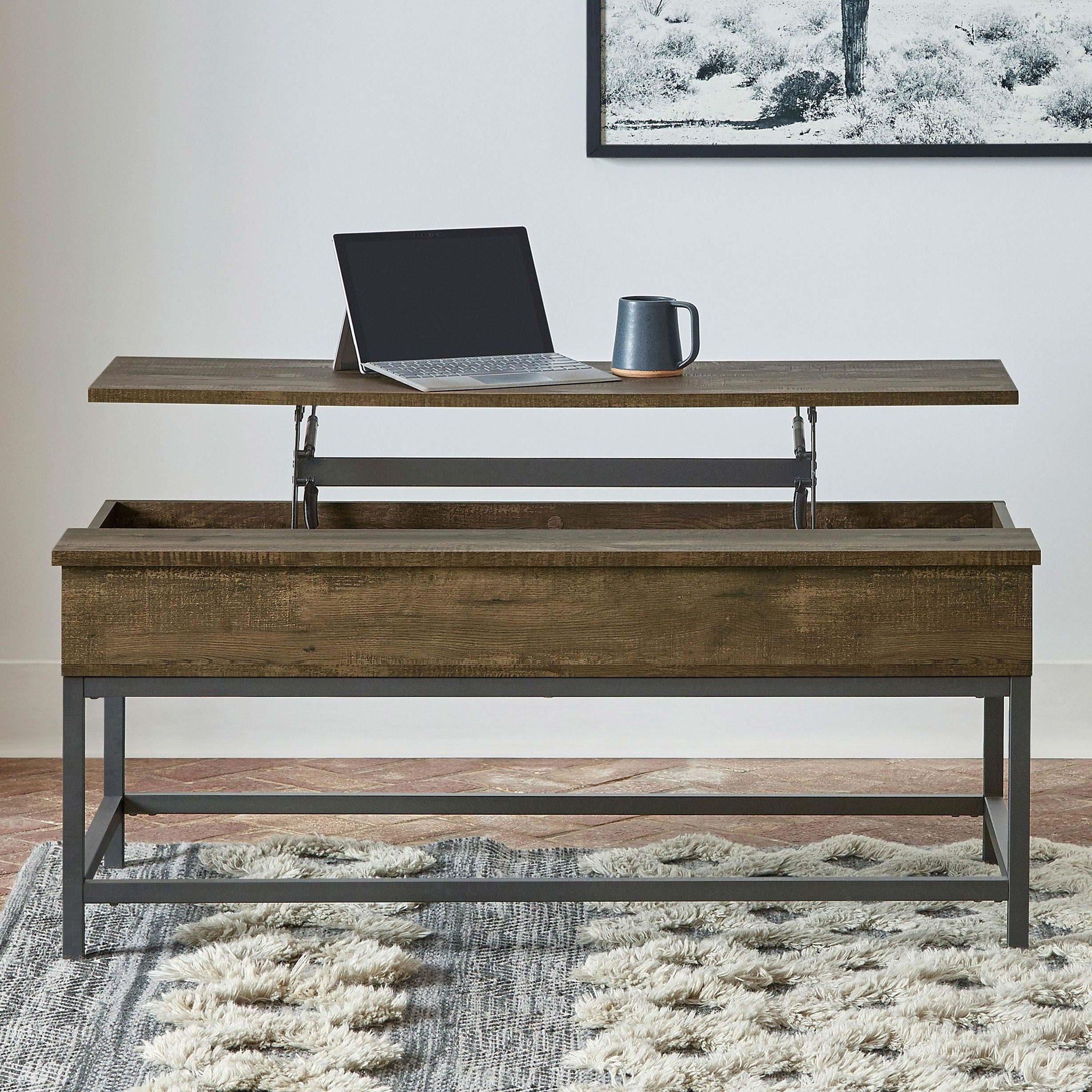 Byers Engineered Wood Lift Top Coffee Table Brown Oak - Atlantic Fine Furniture Melbourne FL