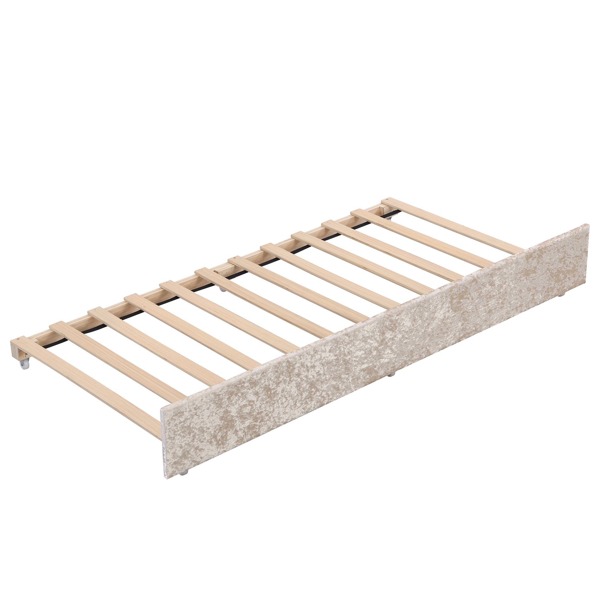 Twin Size Snowflake Velvet Daybed with Trundle and Built-in Storage Shelves,Beige - Atlantic Fine Furniture Melbourne FL