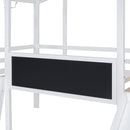 Loft House Bed With Ladder And Slide, With Blackboard And Light Strip On The Roof