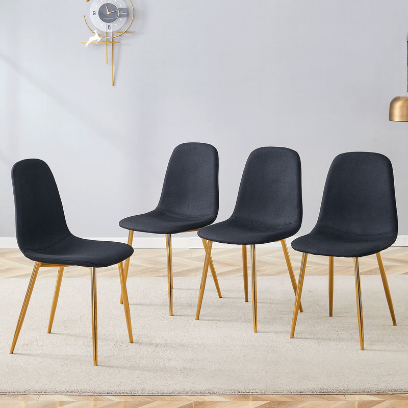 Luxury Simple Chair (Set of 4) Linen Cotton High Resilience Dining Chair With Metal en Legs - Black / Gold
