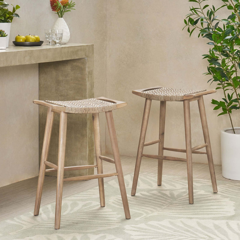 Pulaski - Rustic Style Outdoor Barstools Set With Faux Rattan Seating - Light Multi Brown