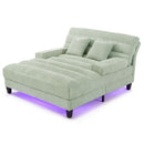 Chaise Bed Lounge Sofa Chair With Adjustable Backrest And LED Light Strip - Green