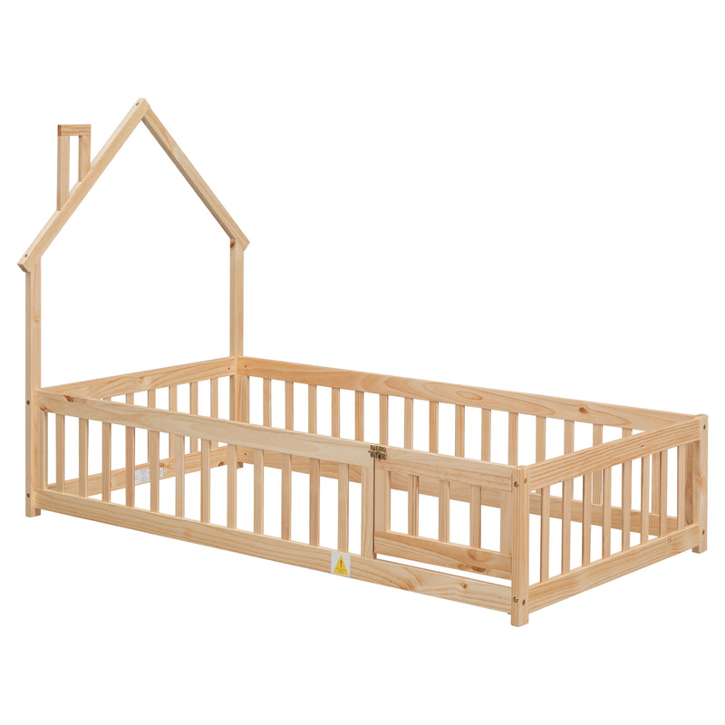 House-Shaped Headboard Floor Bed With Fence