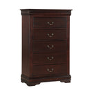Contemporary Louis Philip Cherry Chest With Five Drawers Solid Wood Ample Storage - Cherry