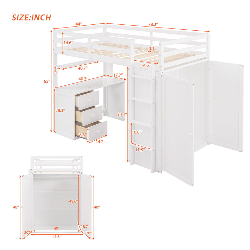 Loft Bed With Drawers, Desk, And Wardrobe