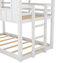 Twin Over Twin House Bunk Bed With Slide And Windows - White
