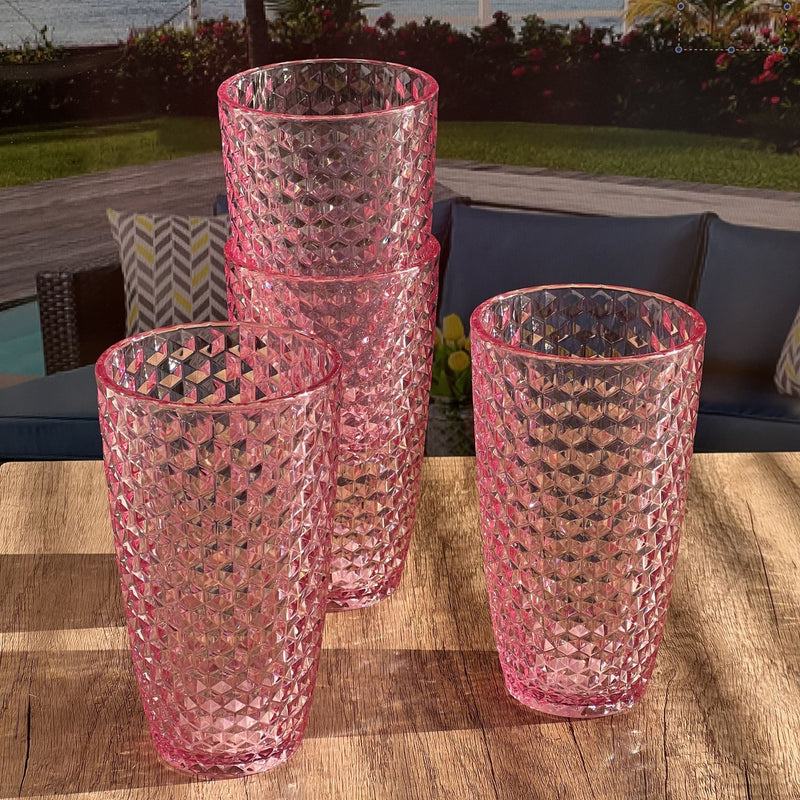 Leading Ware Diamond Cut Acrylic Drinking Glasses (Set of 4)
