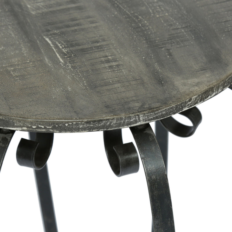 Modern Industrial End Table With Mango Wood Top And Iron Frame - Gray