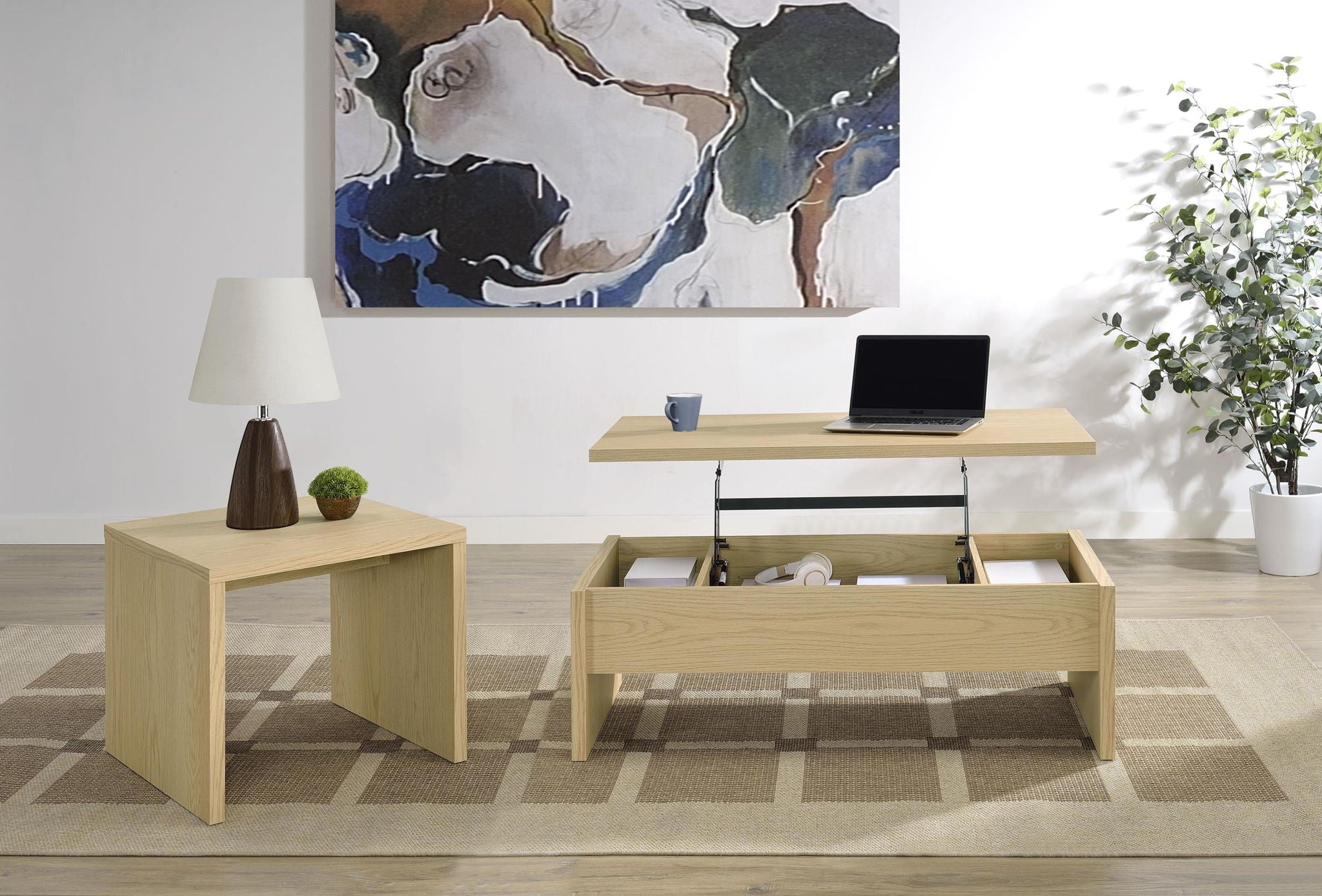 Canoga Engineered Wood Lift Top Coffee Table Light Oak - Atlantic Fine Furniture Melbourne FL