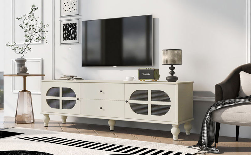 Modern TV Stand For TVs Up To 75" With Fluted Glass Doors