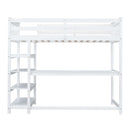Twin Size Loft Bed with Storage Shelves and Under-bed Desk, White