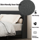King Size Bed Frame Upholstered Bed Frame Platform ,Non-adjustable Headboard Linen Fabric Headboard Wooden Slats Support/No Box Spring Needed/Easy Assembly/Mattress Foundation, Drak gray