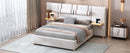Upholstered Platform Bed, 2 Outlets And USB Charging Ports On Both Sides, 2 Bedside Pillows, Storage Shelves