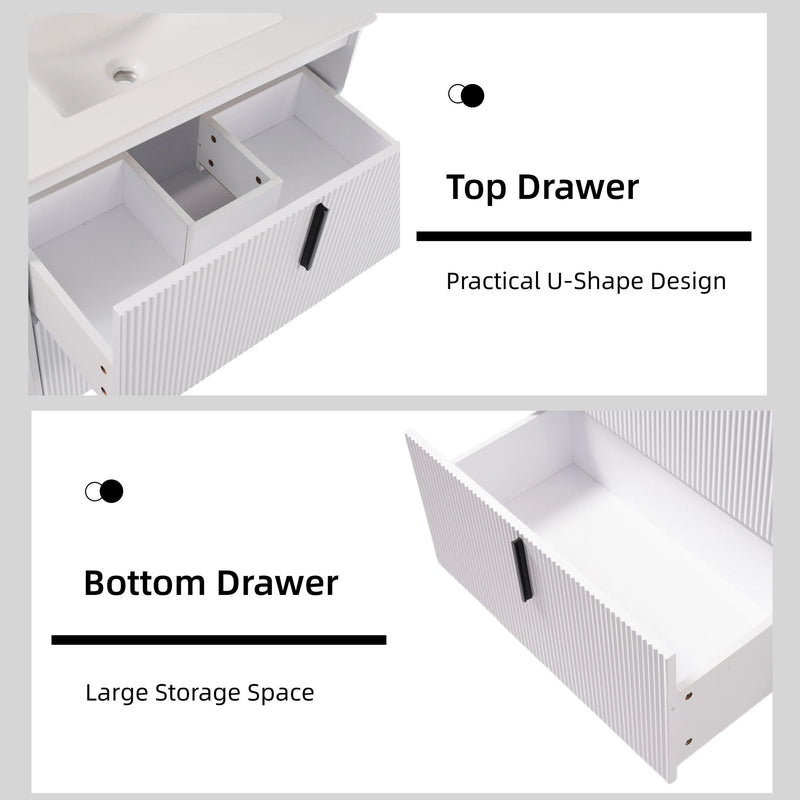 Bathroom Vanity With Ceramic Sink, Fluted Design