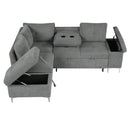 Versatile L Shaped Sofa Bed With Storage, Cup Holders, USB Ports Chenille