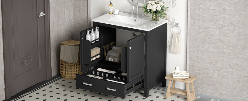 Bathroom Vanity With Single Sink, Combo Cabinet Undermount Sink, Bathroom Storage Cabinet With Two Doors And A Drawer, Soft Closing, Multifunctional Storage, Solid Wood Frame