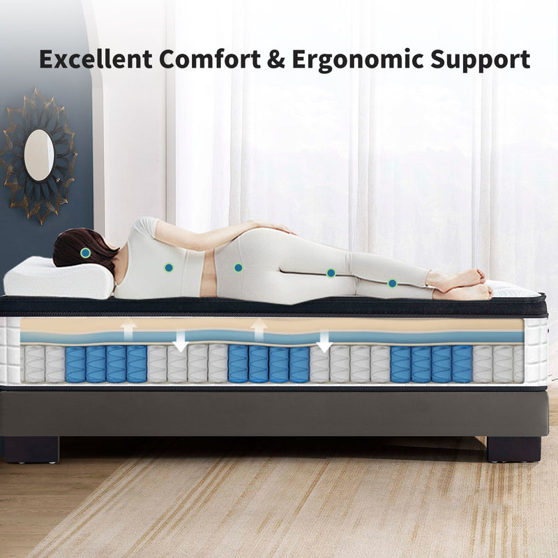 12" Hybrid Mattress Individual Pocket Spring, 7 Zoned Memory Foam